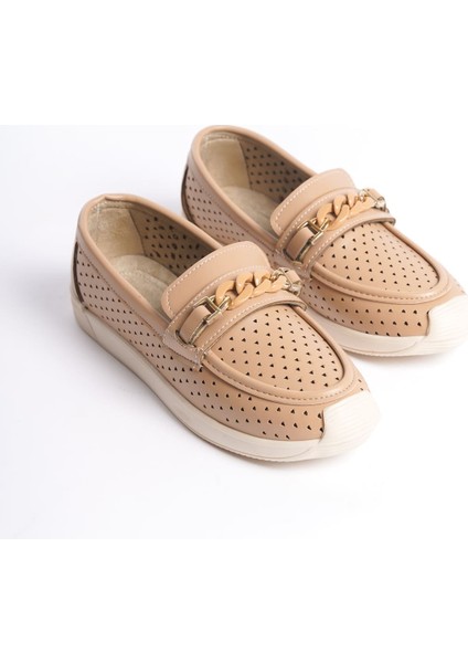 Jet-Lızy Bağcıksız Ortopedik Rahat Taban Kalp Desenli Kadın Babet Ayakkabı Ckt - Ten fırsatları