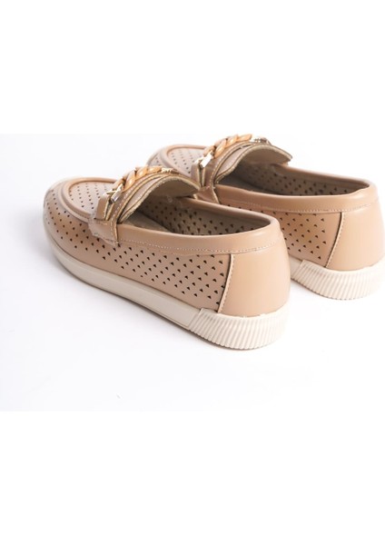 Jet-Lızy Bağcıksız Ortopedik Rahat Taban Kalp Desenli Kadın Babet Ayakkabı Ckt - Ten indirimleri