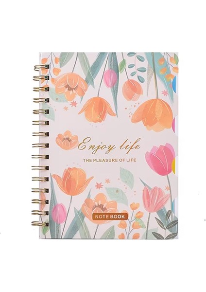 Renkli Çiçek Desenli Bölmeli Spiral Defter