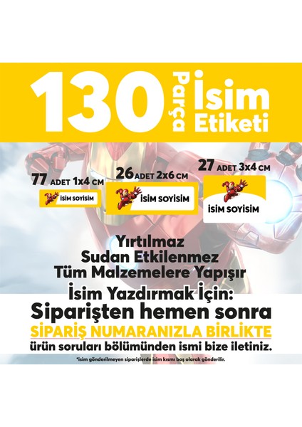Okul Etiketi Kalem Defter Etiketi Ironman Demir Adam Özel Isim Yazılabilen Etiket - 130 Adet