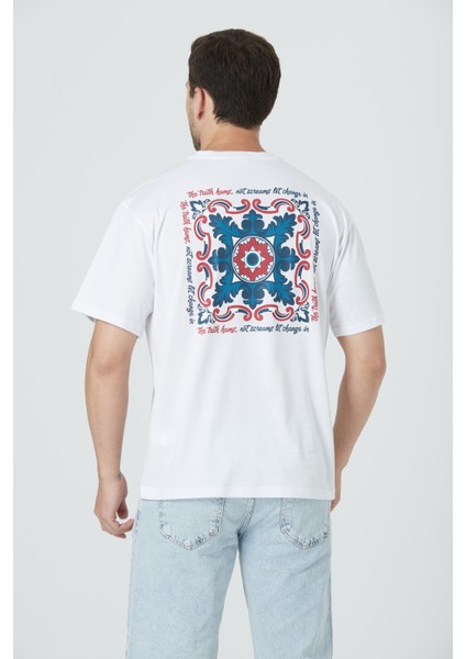 %100 Pamuk Erkek Relax Fit Rahat Kalıp Bisiklet Yaka Basic Düz Kısa Kollu Baskılı Tişört TNT-004