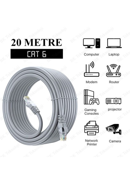20 Metre Yüksek Hızlı Fabrikasyon Cat6 RJ45 Ethernet Kablosu modelleri