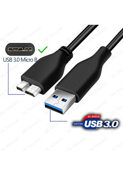 USB 3.0 Micro-B HDD Harddisk Şarj Veri Aktarma Kablosu 1 Metre modelleri