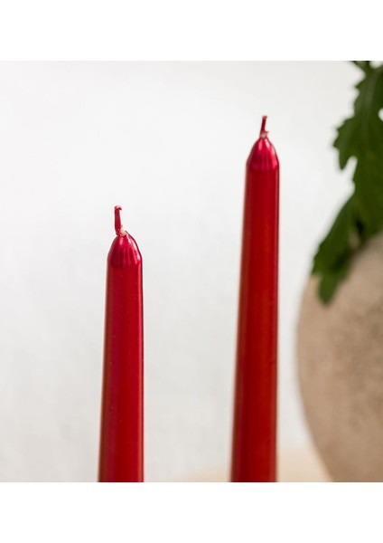 2'li Premium Metalik Kırmızı Şamdan Mumu 25 cm fiyatları