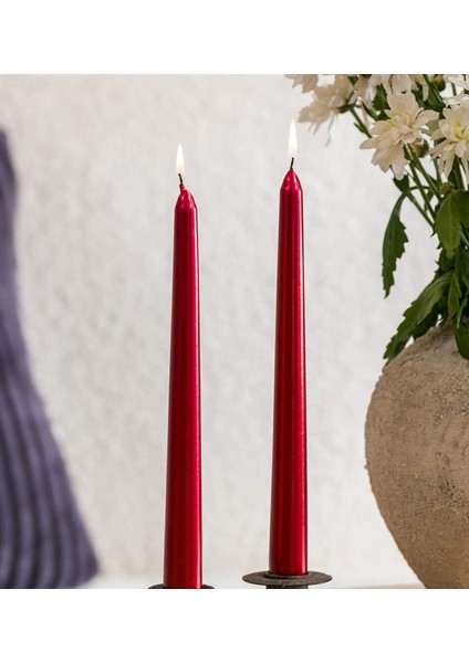2'li Premium Metalik Kırmızı Şamdan Mumu 25 cm modelleri