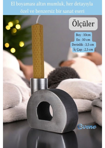 Altın Mumluk Şamdan Ince Mum Uyumlu Model 9