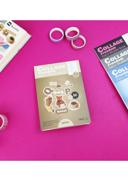 Collage Freedom Sticker Kitabı - 12 Sayfa Renkli Scrapbook Etiket Seti modelleri