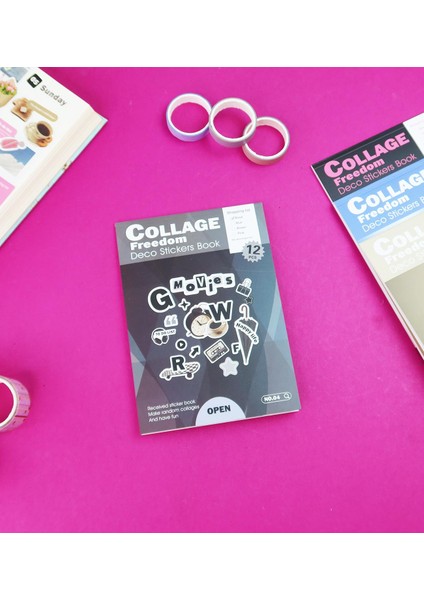 Collage Freedom Sticker Kitabı - 12 Sayfa Renkli Scrapbook Etiket Seti fırsatları