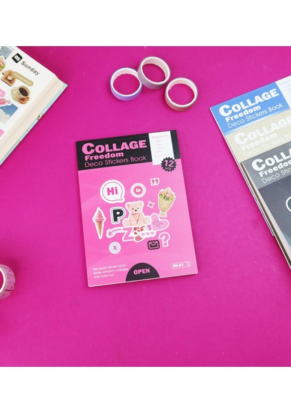 Collage Freedom Sticker Kitabı - 12 Sayfa Renkli Scrapbook Etiket Seti indirimleri