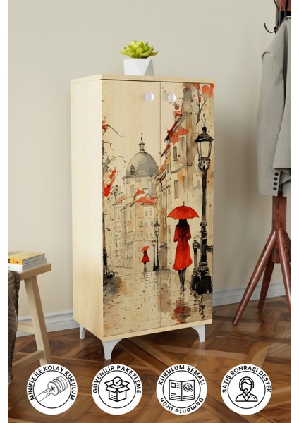 Red Dressed Women 3 Raflı Çok Amaçlı Dolap Mutfak Salon Banyo Ofis Salon Dolabı