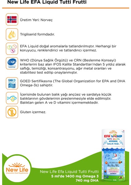 New Life Efa Liquid Tutti Frutti Balık Yağı 150 ml modelleri