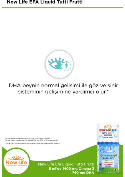 New Life Efa Liquid Tutti Frutti Balık Yağı 150 ml fırsatları
