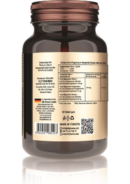 Magnezyum Complex Bisglycinate Sitrat Malat 200 Mg 60 Tablets fiyatları