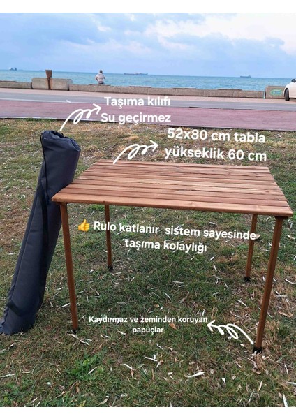 Rulo Katlanır Sistem Ahşap Kamp Piknik Masası
