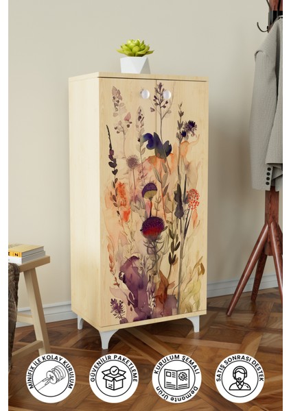 Floral 3 Raflı Çok Amaçlı Dolap Mutfak Salon Banyo Ofis Salon Dolabı