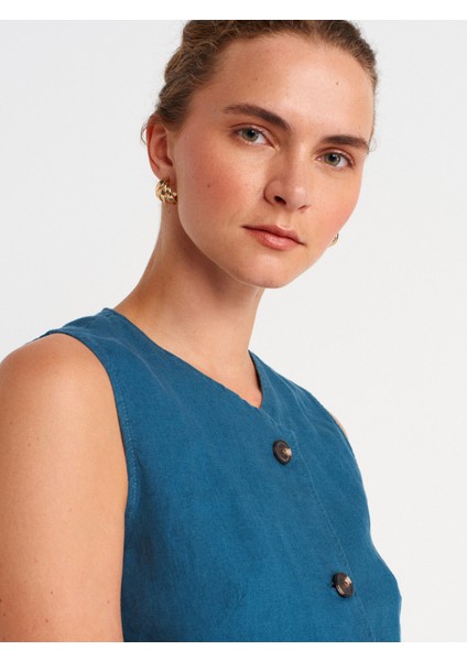 60594 Düğmeli Kruvaze Üst Yelek-Petrol modelleri