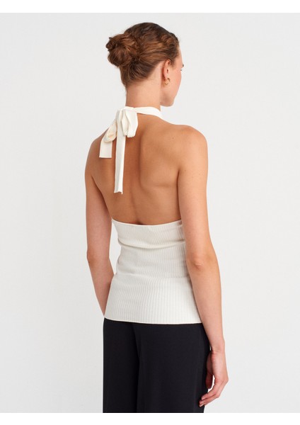10798 Halter Bağlamalı Yaka Fitilli Triko Bluz-Ekru fiyatları