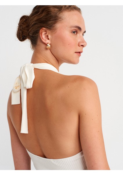 10798 Halter Bağlamalı Yaka Fitilli Triko Bluz-Ekru fırsatları