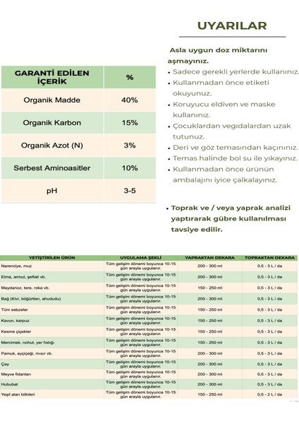 Bitkisel Aminoasit İçeren Sıvı Organik Gübre 5 Lt modelleri