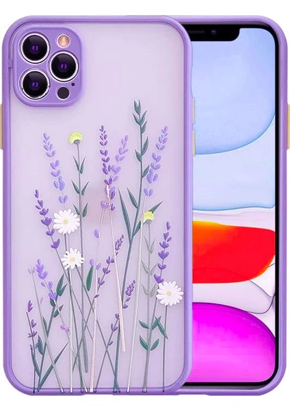 iPhone 12 Pro 6.1inç Kamera Korumalı Çiçek Desenli Silikon KILIF-(1903)