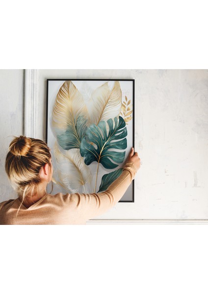 Metal Çerçeveli Gerçek Camlı Tablo , Dijital Baskı, Soyut Tablo, Monstera ,salon , Ofis Dekorasyon fırsatları