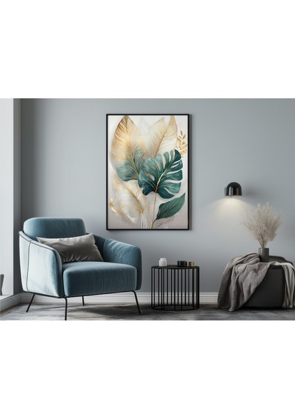 Metal Çerçeveli Gerçek Camlı Tablo , Dijital Baskı, Soyut Tablo, Monstera ,salon , Ofis Dekorasyon indirimleri