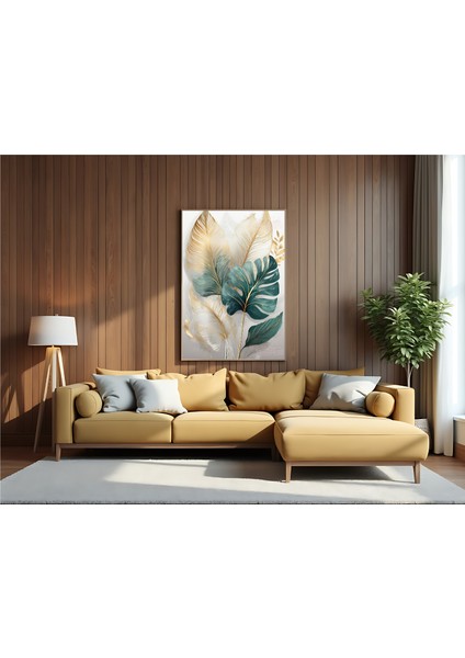 Metal Çerçeveli Gerçek Camlı Tablo , Dijital Baskı, Soyut Tablo, Monstera ,salon , Ofis Dekorasyon