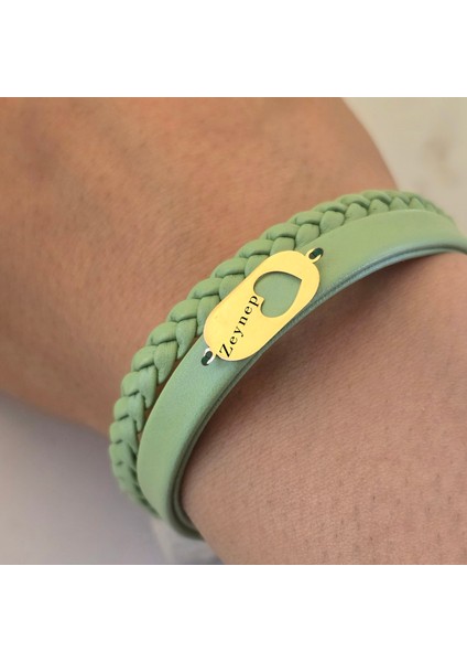 14 Ayar Plakalı Altın Zeynep Ismine Özel Zeytin Yeşili Derili Kalp Motifli Hediye BILEKLIK-556ISIM fırsatları