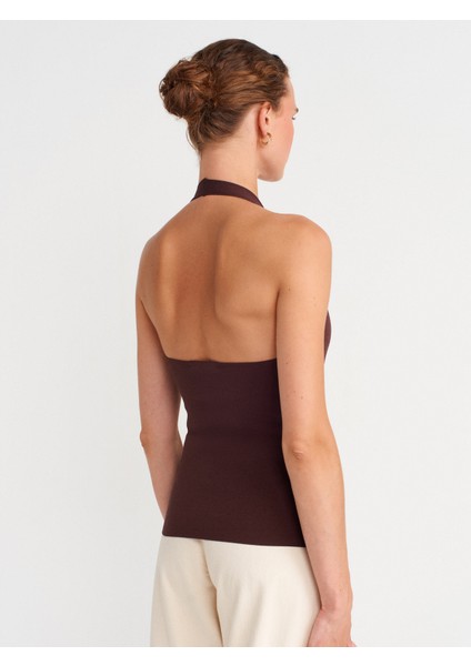 10794 Halter V Yaka Basıc Bluz-Kahve fiyatları