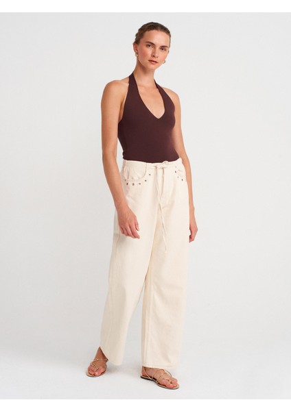 10794 Halter V Yaka Basıc Bluz-Kahve fırsatları