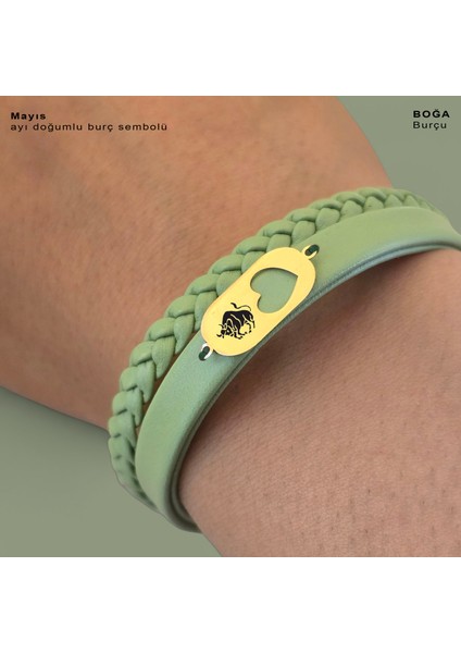 14 Ayar Altın Plakalı Boğa Burçları Için Doğal Yeşil Derili Kalp Motifli Hediye BILEKLIK-556BURÇ fırsatları
