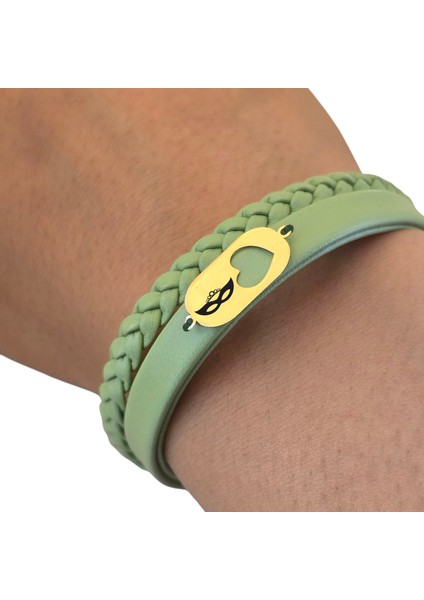 14 Ayar Plakalı Altın Bal Maske Temalı Zeytin Yeşili Derili Kalp Motifli Hediye BILEKLIK-556SEMBOL fırsatları