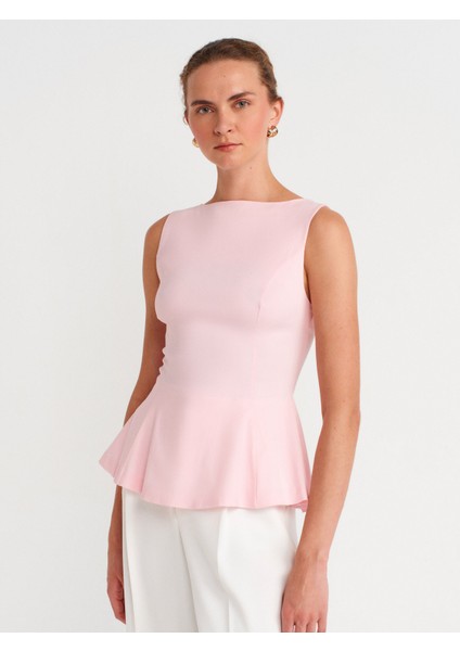 50281 Peplum Top-Toz Pembe