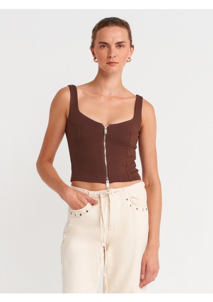 31978 Fermuarlı Top-Açık Kahve