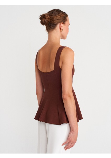 31973 Peplum Streç Top-Açık Kahve fiyatları