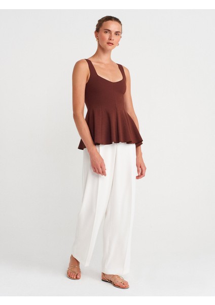 31973 Peplum Streç Top-Açık Kahve fırsatları