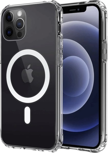 Newface iPhone 12 Kılıf Magneticsafe Şeffaf Silikon - Şeffaf