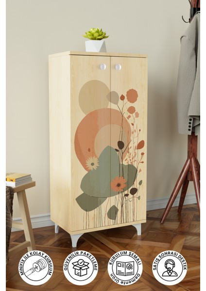 Abstract Flowers 3 Raflı Çok Amaçlı Dolap Mutfak Salon Banyo Ofis Salon Dolabı