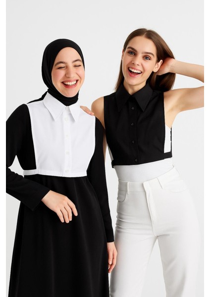 Mırach 2'li Paket Gömlek Yakası Seti - Siyah ve Beyaz | Çıkarılabilir Yaka | Içlikyaka | Tesettür Yaka