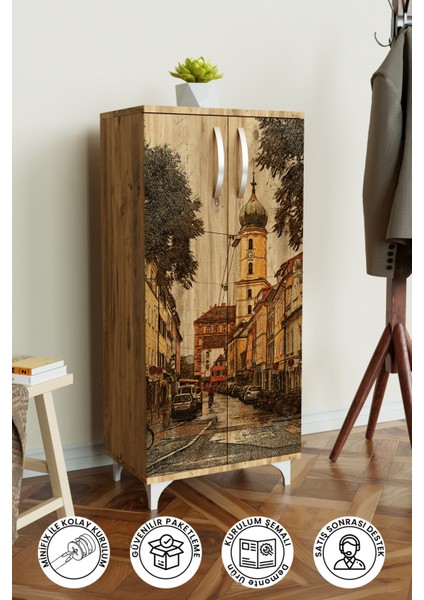 Nostalji Sokak 3 Raflı Çok Amaçlı Dolap Mutfak Salon Banyo Ofis Salon Dolabı