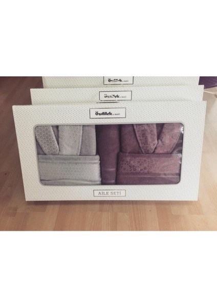 Camellia Happy Bornoz Seti 5 Parça Set Gri Mürdüm