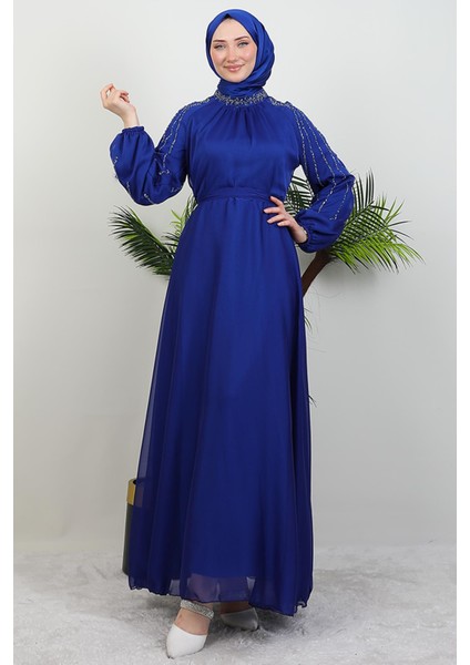 Helen Taşlı Janjan Elbise Gece Mavi