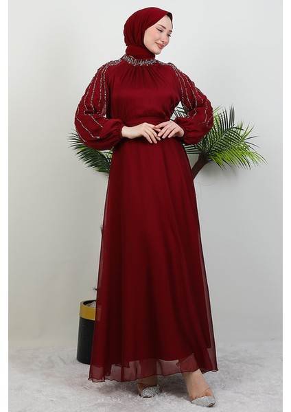 Helen Taşlı Janjan Elbise Bordo fiyatları