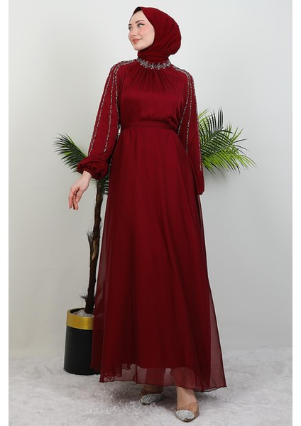 Helen Taşlı Janjan Elbise Bordo modelleri