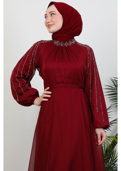 Helen Taşlı Janjan Elbise Bordo indirimleri