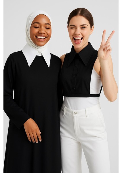 Mırach 2'li Paket Sivri Gömlek Yakası Seti - Siyah ve Beyaz | Çıkarılabilir Yaka | Tesettür Yaka | Içlik Yaka fiyatları