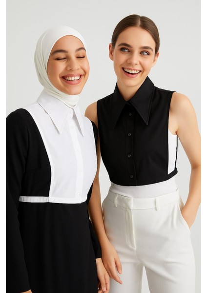 Mırach 2'li Paket Sivri Gömlek Yakası Seti - Siyah ve Beyaz | Çıkarılabilir Yaka | Tesettür Yaka | Içlik Yaka modelleri