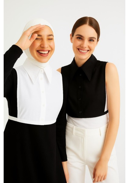 Mırach 2'li Paket Sivri Gömlek Yakası Seti - Siyah ve Beyaz | Çıkarılabilir Yaka | Tesettür Yaka | Içlik Yaka fırsatları