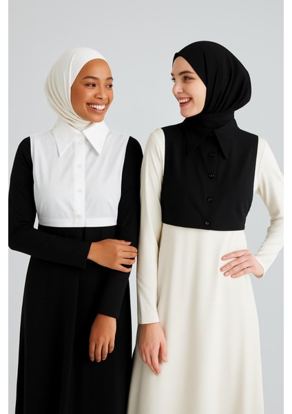 Mırach 2'li Paket Sivri Gömlek Yakası Seti - Siyah ve Beyaz | Çıkarılabilir Yaka | Tesettür Yaka | Içlik Yaka indirimleri