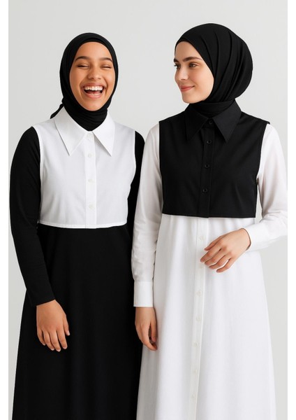 Mırach 2'li Paket Sivri Gömlek Yakası Seti - Siyah ve Beyaz | Çıkarılabilir Yaka | Tesettür Yaka | Içlik Yaka